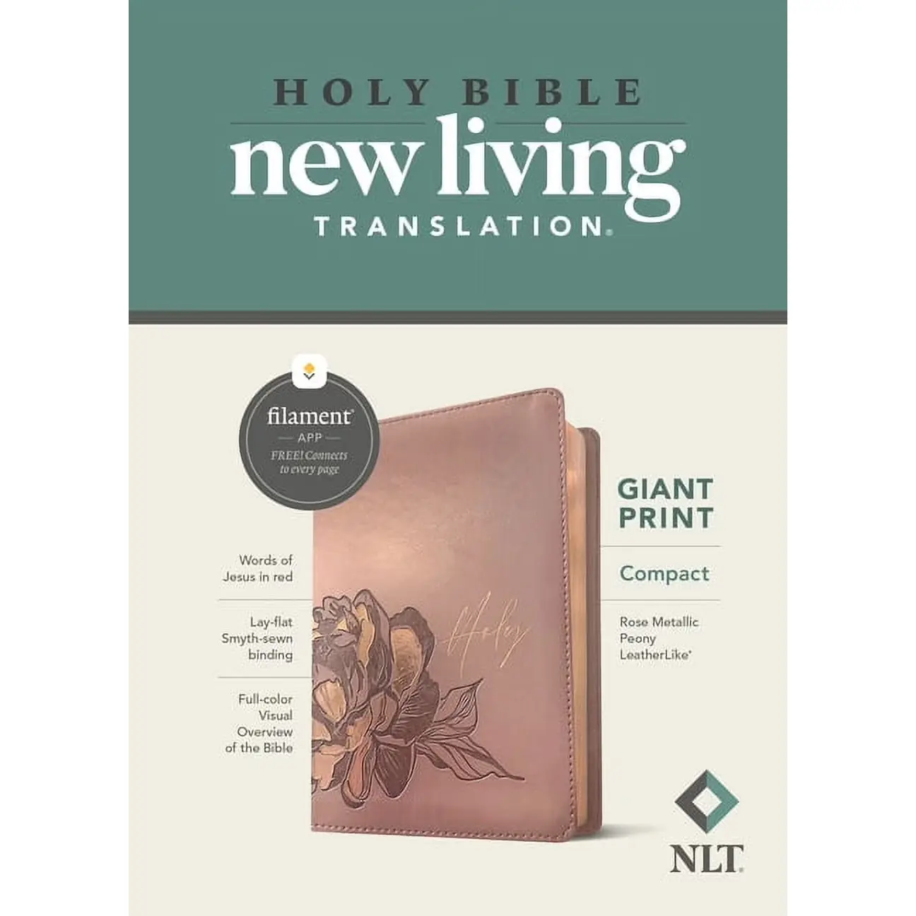 NLT Compact Giant Print Bible, Filament Enabled (Leatherlike, Rose Metallic Peony, Red Letter), (Hardcover) Tyndale House Publishers