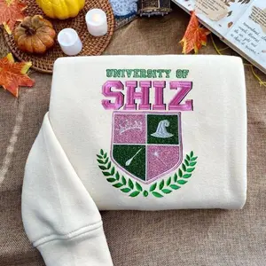 Shiz University Glitter Sweatshirt - Elphaba & Glinda Embroidered Witchy Hoodie, Emerald City Gifts