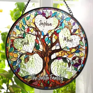 [CUSTOM] Family Unbreakable Bond Tree of Life Suncatcher Stained Glass Window Hanging Custom Family Tree Decor Mother's Day Gift for Grandma Nana Spirit Era Art