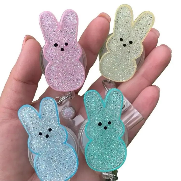 Easter Badge & Pen Set for Workspace - Colorful Bunny Design, Keychain Attachment, Ideal for Easter Celebrations