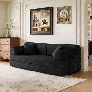 79-inch foldable double bed sofa bed, DuCarro material foldable mattress sofa, includes two pillows, freestanding sofa with a fixed frame shape, suitable for living rooms and bedrooms.