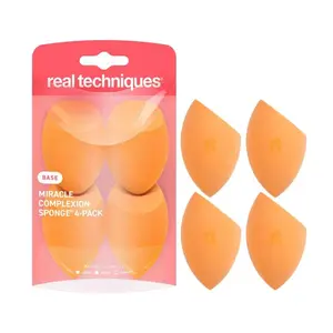 Real Techniques Miracle Complexion Sponge, 4 Pack, For Applying Liquid & Cream Foundation, Skin Tint & Concealer, Makeup Blending Sponge, Natural Finish, Latex-Free & Cruelty-Free