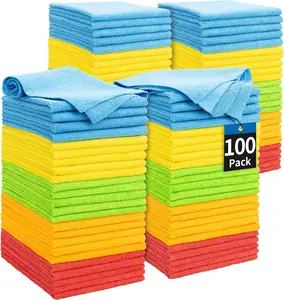 Microfiber Cleaning Cloth Pack of 100 - Lightweight, Comfortable, Polyester, Ultra-Soft, Lint-Free, Absorbent Household Cleaning Towels for Car, Kitchen Use