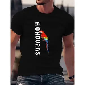 Honduras Parrot Print Classic Cotton T-Shirt for Men Soft Eco-Friendly Slim Fit Casual Streetwear Top  Menswear Jeans Original Pants Stylish Tshirt Shoe Crewneck Shortsleeve T-Shirt-Black