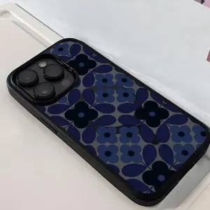 Navy Blue Floral Pattern Phone Case， Retro Minimalist Style for iPhone 17 16 15 14 13 12 11 Plus Pro Max Gift.
