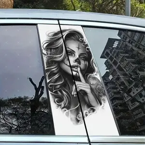 2pc Retro Girl Vinyl Stickers, Car B Pillar Protection Decals, Easy Peel Off, Sunproof Waterproof Scratch Resistant, All Models Compatible