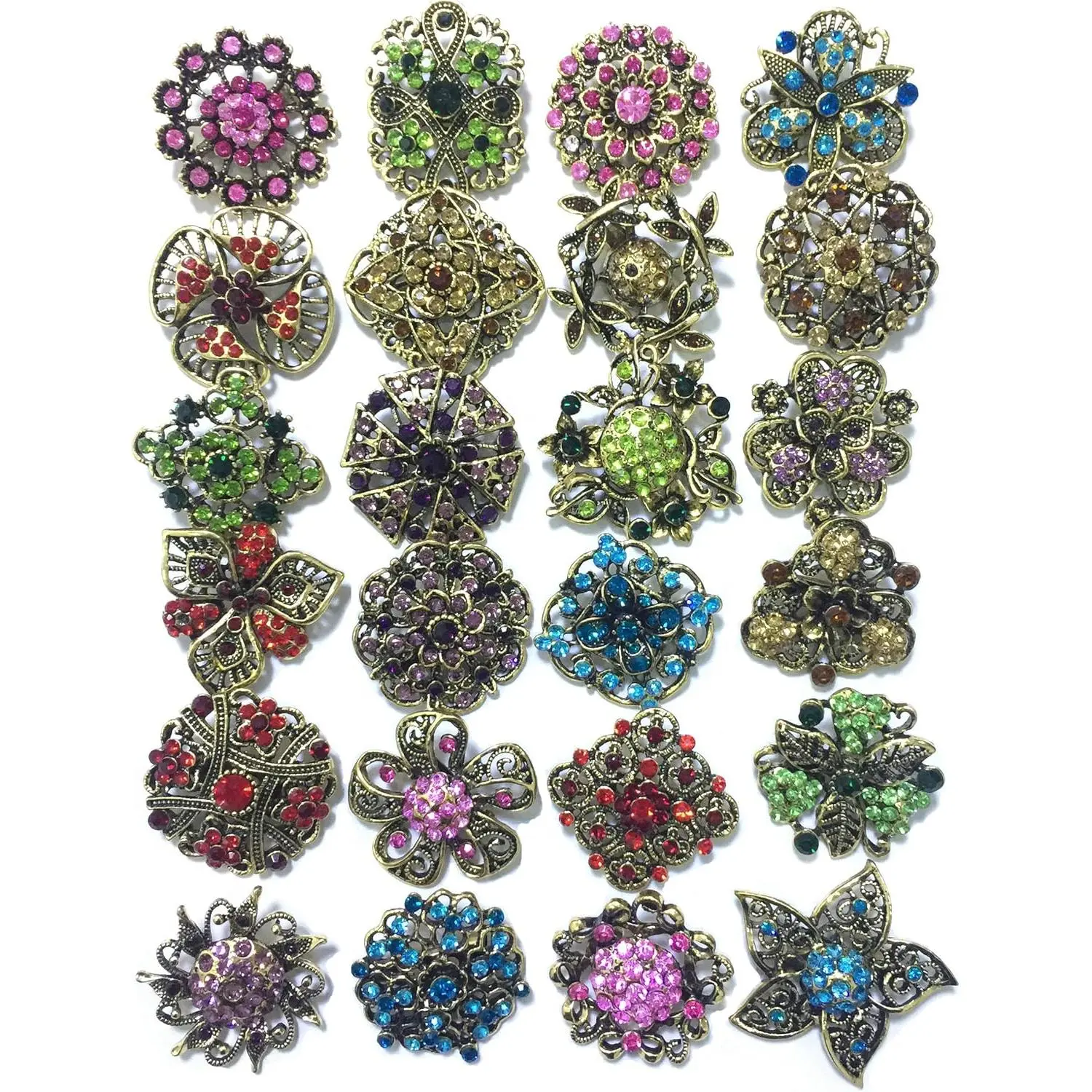 Lot 24 count Shining Rhinestone  Brooches Pins DIY Wedding Bouquet Kit