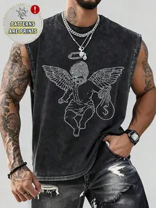 Men's Cotton Vest, Fun Angel Pattern, Vest Design, Loose Fit Wide Shoulder, Casual Commuter, Gift for Boyfriend and Husband, Unisex Couple Wear