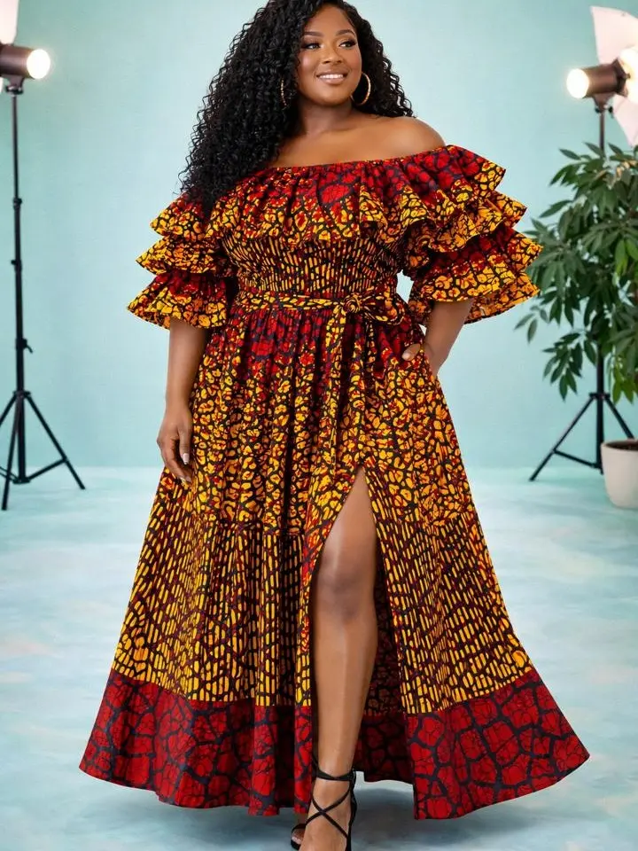 Ankara Maxi Dresses With Slits Strapless Dress Elegant High-Waist Dashiki Party Gown 768 L Ankara Maxi Dresses With Slits Strapless Dress Elegant High-Waist Dashiki Party Gown 768 L