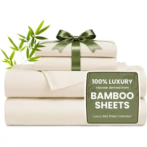 Sheet Set 100% Rayon Derived from Bamboo, Cooling Sheets, Breathable & Soft Bed Set, Deep Pocket Up to 16", Hotel Luxury Silky Bedding Sheets