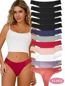 DORSU Cotton Thong Panty Cotton Thongs Underwear Panty Women Lace Trim Undies Hicut  Multipack Lady's Comfort Soft Breifs Panty for Women