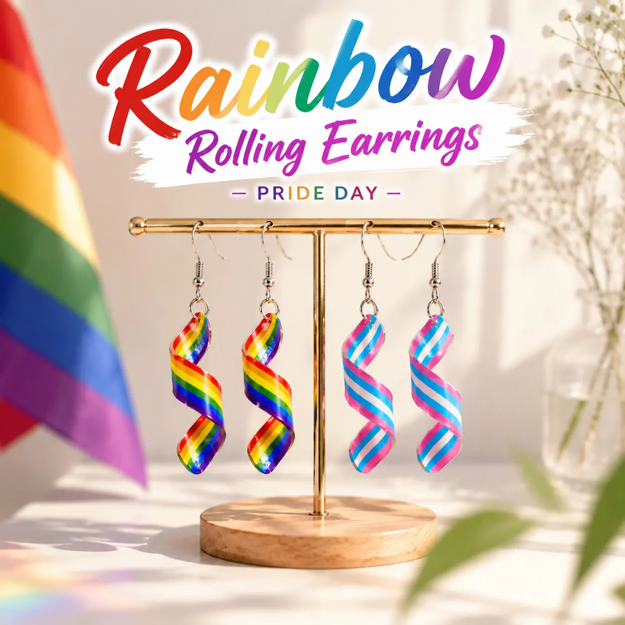 Women's 2-Pair Rainbow Pride Earrings Set - Pansexual, Bisexual LGBTQ Pride Dangle Earrings, Casual Trendy Fashion Dangle Jewelry Accessories, Dangle Earring