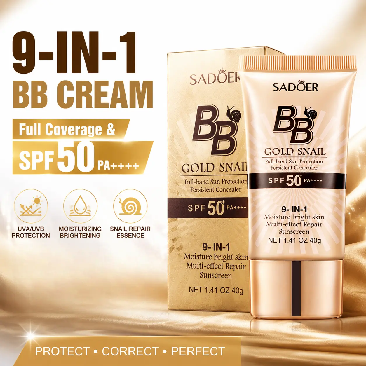 Lightweight Long-Lasting Snail BB Cream - Natural Finish, Hydrating & Oil-Control, Waterproof Concealer for Daily Makeup, Beginner-Friendly Beauty Essential