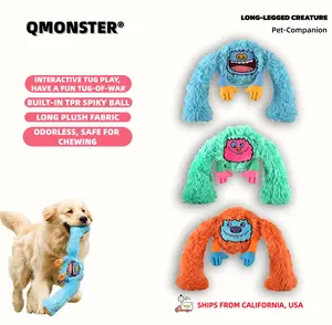 【CLEARANCE】 QMONSTER Durable Long-Legged Monster Plush Dog Toy with TPR Ball, Interactive Pull & Tug-of-War, Durable & Squeaky Dog Toy for Aggressive Chewers－Meduim & Large Dogs, Throwing Tour & Training, Tooth Grinding & Cleaning