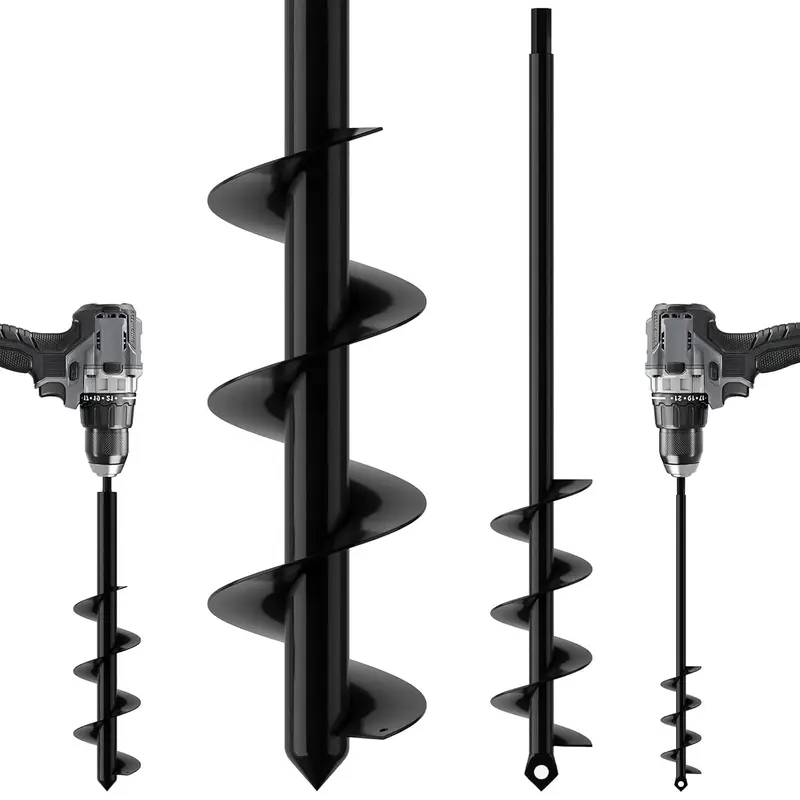 Garden Auger Drill Bit for Planting 2 Pack, 17.5x3.2 +17.5x2.0inch Spiral for Planting Flower Bulb Auger, Rapid Planter Digger for 3/8" Hex Drive