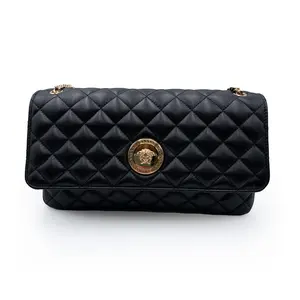 VERSACE Quilted Leather Shoulder Bag - Elegant Everyday Style with Secure Front Flap Closure & Structured Silhouette for Day-to-Night Wear