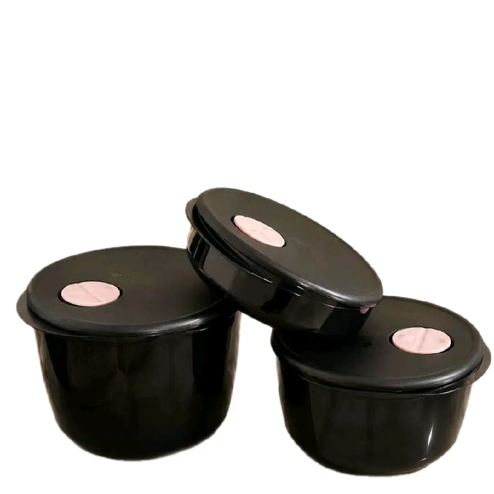 Tupperware Crystalware Set - Black w/ Pink Lid & Clear Base Food Storage Containers for Kitchen Organization