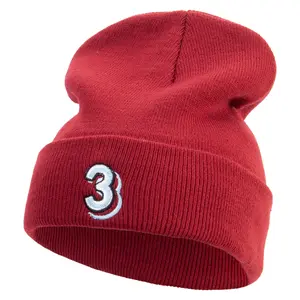 Number 3 Embroidered 12 Inch Long Knitted Beanie