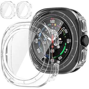 2-Pack Screen Protector Compatible with Samsung Galaxy Watch Ultra 47mm  Case, Glass All-Around Protective Screen Full Hard PC Cover Bumper Compatible for Galaxy Watch Ultra 47mm Smart Watch