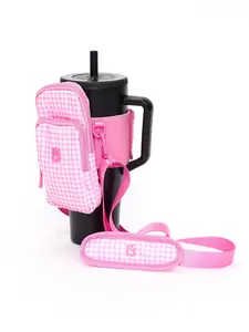 Water Bottle Sleeve - Pink Gingham Drinkware Workouts