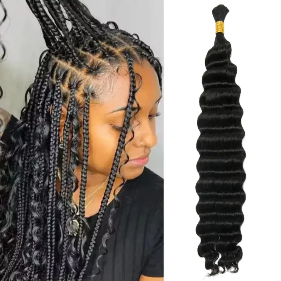 Deep Wave Human Braiding Hair for Boho Braids Human Knotless Hair 50g 1 Bundle Loose Deep Wave Bulk Human Hair Deep Wave Bundles Wet and Wavy 14A Boho Human Hair for Braiding Curly Hair Extensions Bulk Bohemian No Weft 1 Bundle/Pack