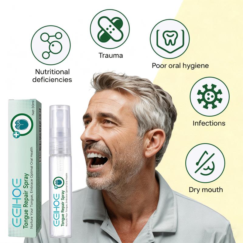EEIHOE Tongue Repair Spray - Relieves Dry Cracked & Swollen Tongue - Oral Care Solution for White Coating - 30ml