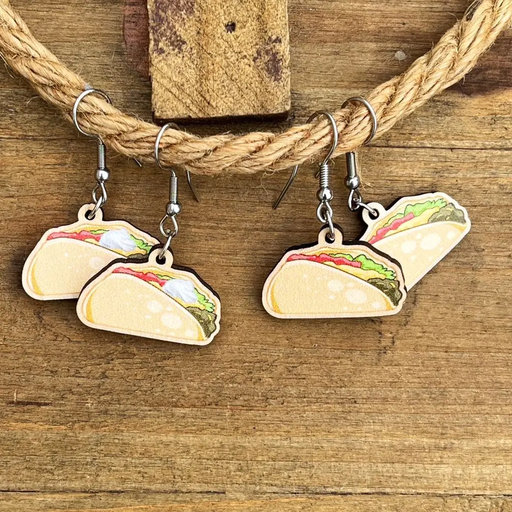 Sublimated Wood Taco Earrings