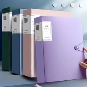60 Page A4 Document Folder, Durable PP Material, Waterproof Transparent Design, Multi-Layer Pockets, Side Label Classification
