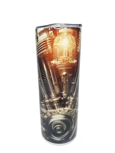 Motorcycle Engine Lightning 20oz Skinny Stainless Steel Tumbler – Handmade Sublimated Insulated Coffee Travel Mug – Biker Mechanic Gift
