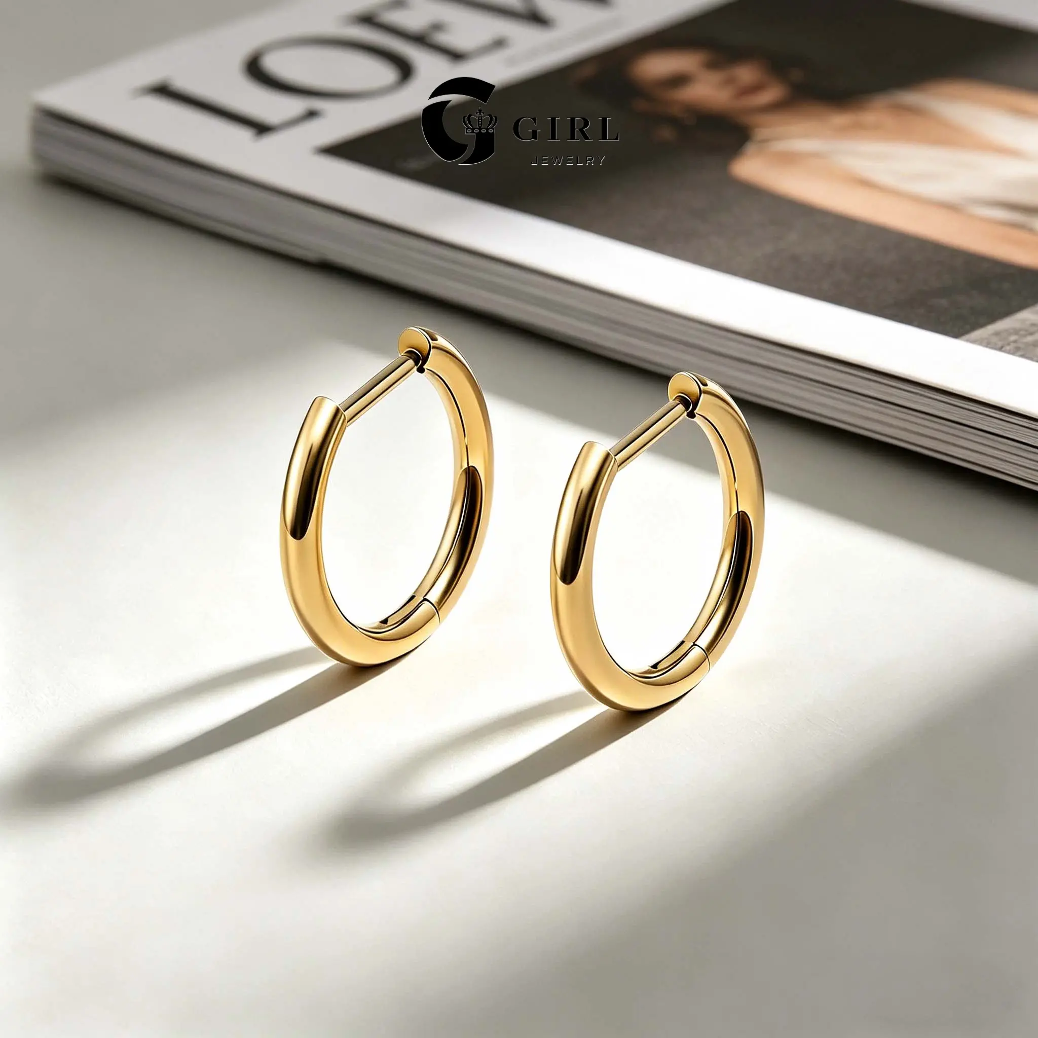 GGIRL Unisex G23 Titanium D-Shaped 14K Gold-Plated Earrings - 1.0mm Pin Diameter, 3 Sizes (8mm-10mm-12mm), Golden/Titanium Colors, Hypoallergenic for Cartilage/Ear Piercings, Daily Jewelry & Gifts, Men's Earrings