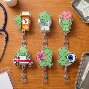 Cute Medical Smiski  Badge Reels - Retractable ID Card Holder for Healthcare Professionals - Cute Acrylic Name Tag Clip Accessory