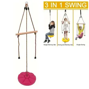 Swing for Kids & Adults, Disc Swing, Tree Swing Set Accessories, Swurfer swing Rope Swing Adjustable Swing Set with Monkey Bars 3-in-1 Heavy Duty Swingset for Zipline Outdoor Backyard, Durable Garden Play Equipment, Perfect for Backyard Fun