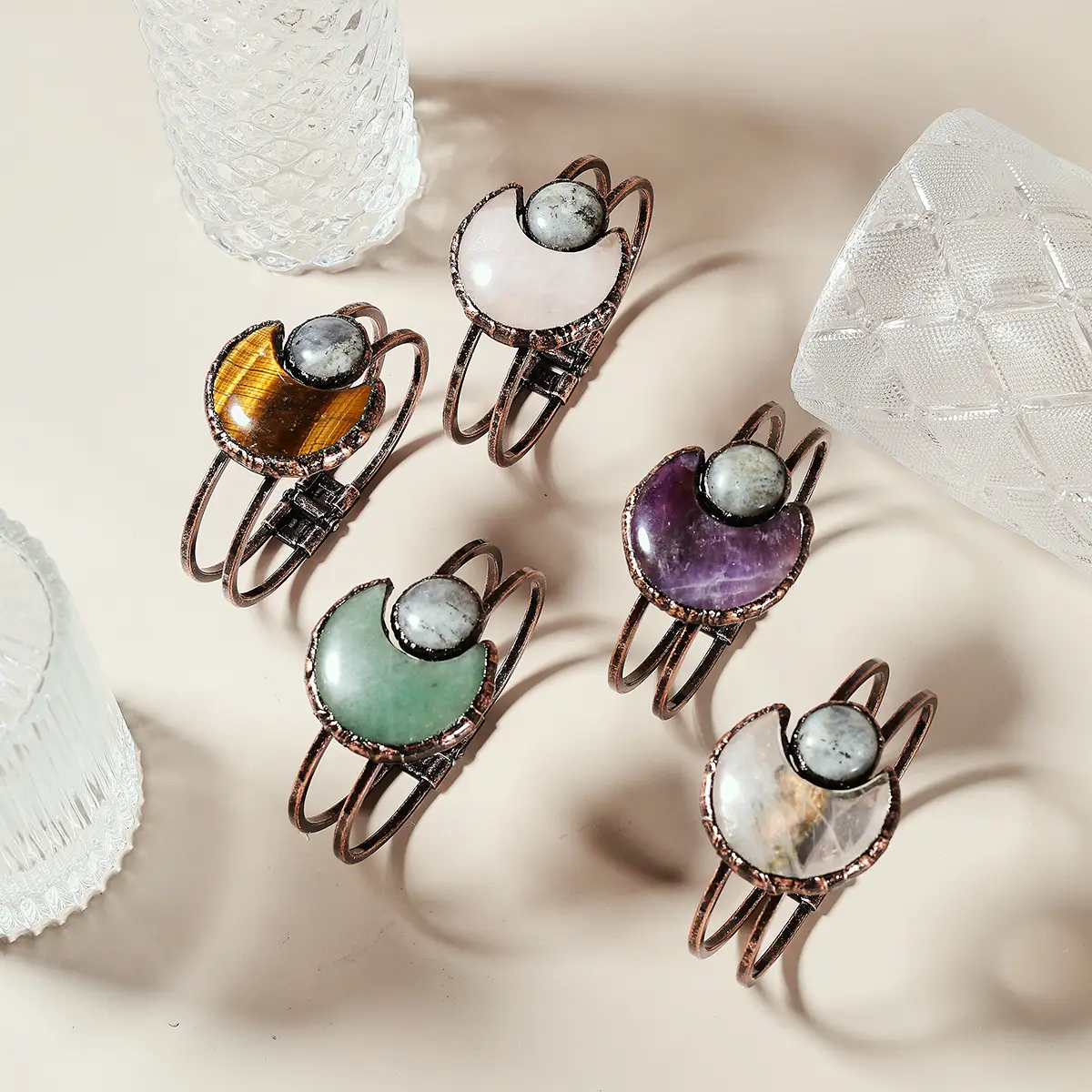 Sun and Moon Retro Bracelet, balanced energy, infinite creation, release and rebirth Natural crystal Healing Energy for Spiritual Balance Adjustable B