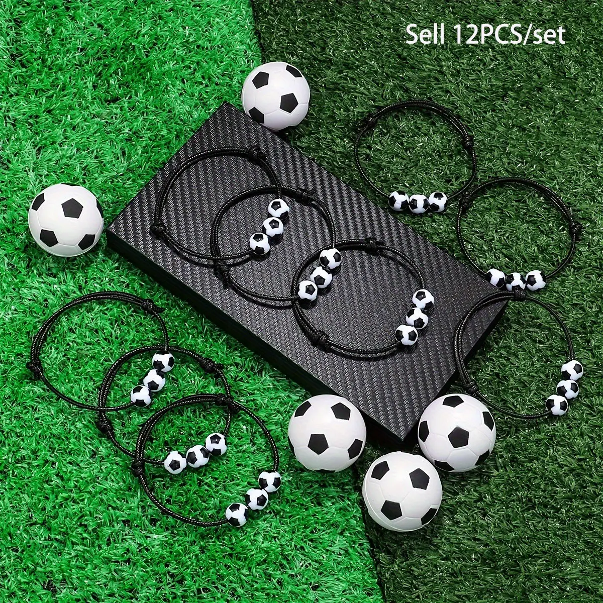 12pcs/set Soccer Beaded Braided Bracelet Adjustable Soccer Wristband Adult Inspirational Bracelet Sports Themed Party Favors Soccer Themed Birthday Party Favors, gift for new year,Valentine's Day，party gift，party decoration, Beaded Bracelets
