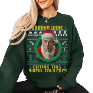 [SALE UP TO 30%] Charlie Hunnam Ed Gein Ugly Christmas Sweatshirt, Drinking Wine Eating These Sinful Cold Cuts Xmas Sweater, Ed Gein Hoodie, Funny Holiday Apparel, Christmas Gift for Fans, Unisex Crewneck Sweatshirt,  Design & Printed In The USA