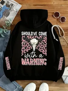 Wild Cow Head Leopard Print Hoodie, Womenswear Sweatshirts, Should've Come with a Warning, Fitted Loose Casual Style, Fall & Winter Fashion, Unique Personality, Piece