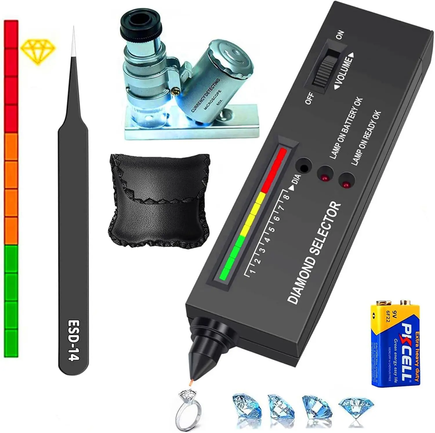 Professional High Accuracy Diamond Tester Pen Electronic Gem Tester Tool Kit with 60X Magnifying Glass for Novice and Expert Diamond Selecting