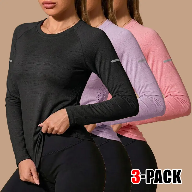 3-pack women’s quick-dry long-sleeve tops for spring and autumn, breathable and comfortable, suitable for sports, outdoor activities, travel, leisure, workouts, and everyday wear
