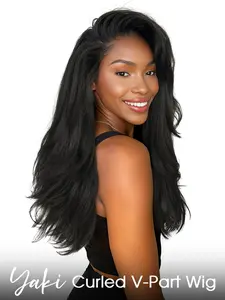 26 Inch Yaki Curled V-Part Wig, Glueless Layered Half-Up Synthetic Hair, Lightweight Heat Resistant Replacement Wig for Women, Glueless Curly Wig