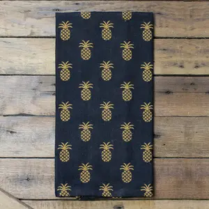 Pineapple Town Black Hand Towel - Kitchen Towel with Pineapple Pattern