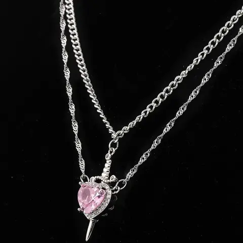 Couple Pendant Set Couple Pendant Necklaces, Fashion Costume Jewelry Necklace, One Sword-shaped Necklace for Men and Women, One Sword-shaped Pendant with Heart-shaped Pendant, Valentine's Day Gift or Everyday Accessory, Heart Style Choker, Gift Box