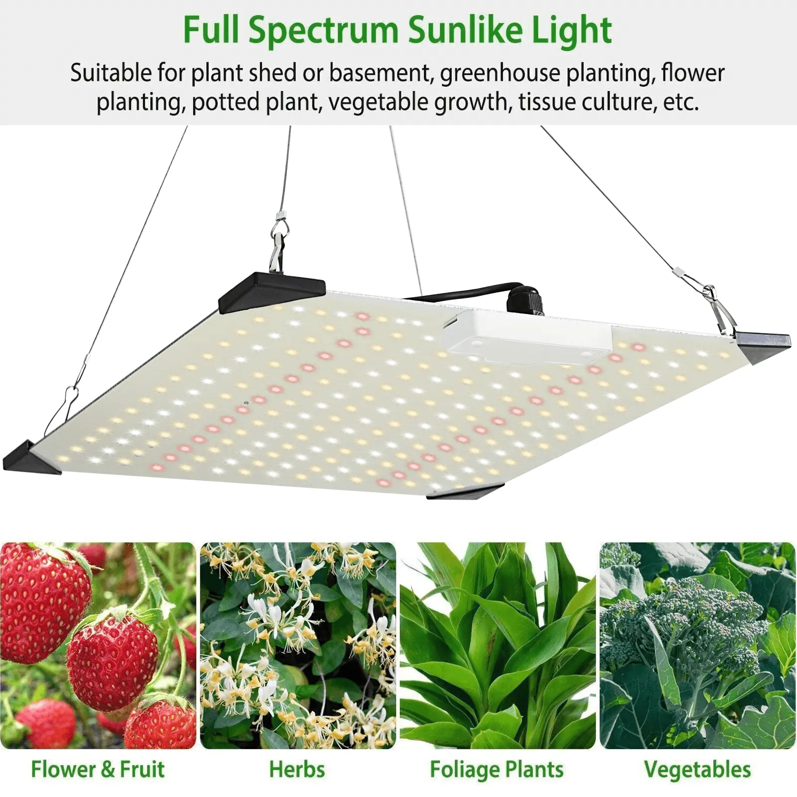 LED Grow Light with Full Spectrum Diodes & Brand Driver Dimmable Sunlike Lights for Seedling Veg & Bloom Plant Grow Lamp for 3x3/4x4 Grow Tent