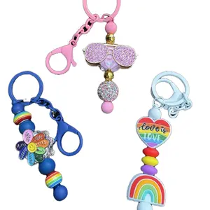 Small Fancy Beaded Keychains (3-Bundle), Bag Bling or Zipper Embellishment, Short & Straight