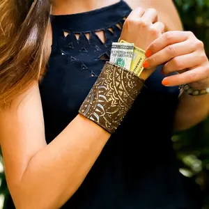 Mandala Wristband Wallet - Brown Faux Suede Wrist Wallet