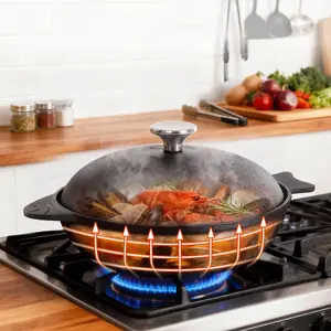 Cast Iron Dutch Oven 6.2-qt Chef-Grade Cast Iron Fish Pumpkin Cocotte with Stainless Steel Knob, Serves 3-4