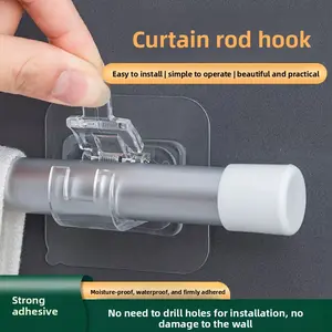 No Drill Needed Curtain Rod Holders Brackets, Self Adhesive Rod Holder Hooks, Multipurpose Nail Free Stick on Curtain Rod Hooks Decor Bathroom