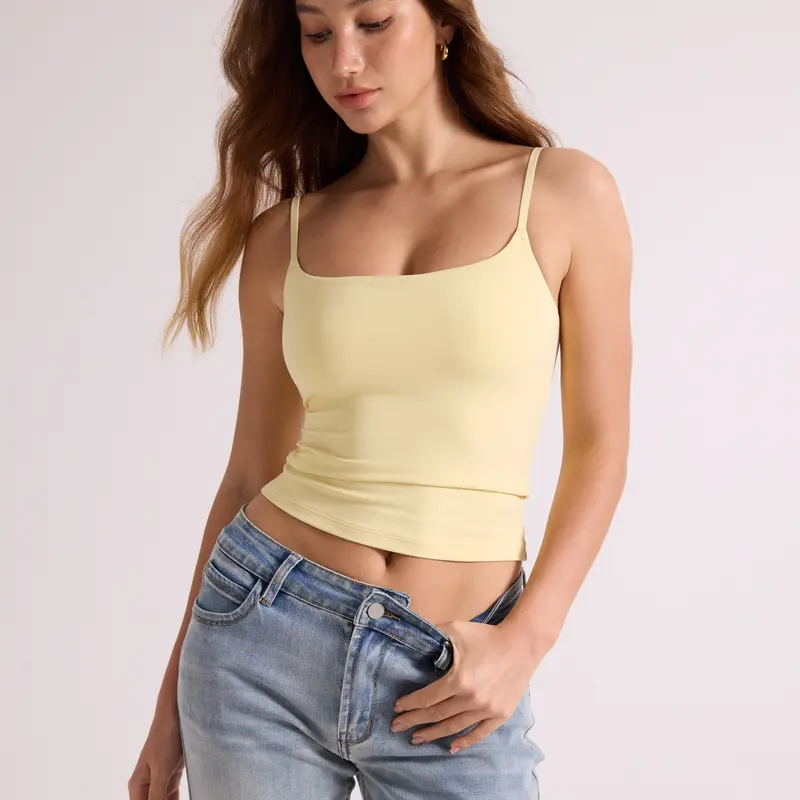INLYRIC Women's Airsoft Padded Tank Top Built in Bra Camisole Adjustable Spaghetti Straps Basic Going Out Tops Summer