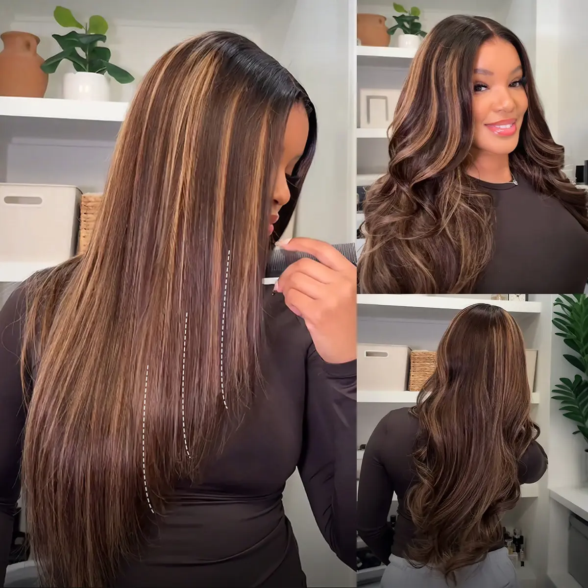 Wavymy Layered Cut Balayage Highlight Wear Go Glueless 6x4 Lace Pre-Bleached Straight Wigs Pre-pluck 180% Density Human Hair Wigs Salon Quality