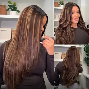 Wavymy Layered Cut Balayage Highlight Wear Go Glueless 6x4 Lace Pre-Bleached Straight Wigs Pre-pluck 180% Density Human Hair Wigs Salon Quality