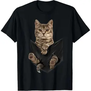 Brown Cat Sits in Pocket T-Shirt Cats Tee Shirt Gifts T-Shirt